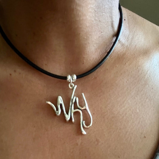Word Art Jewelry - Why, Sterling Silver with leather necklace, Stylized Heritage