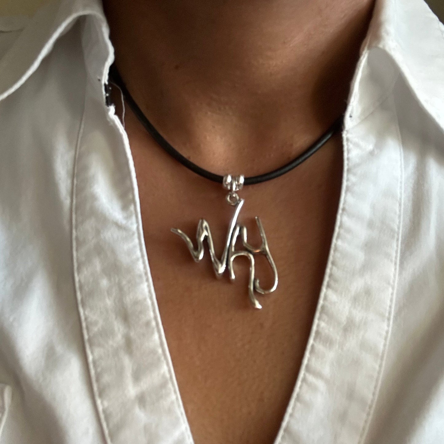 Word Art Jewelry - hoops, Sterling Silver and leather necklace, Stylized Heritage