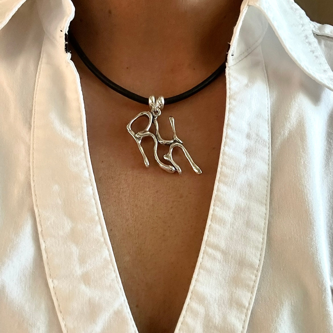 Run- Sterling Silver with Leather Necklace