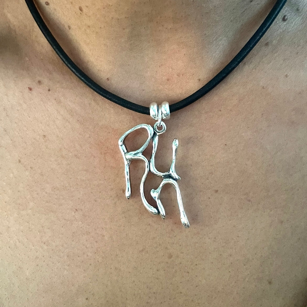 Word Art Jewelry - Run, Sterling Silver with leather necklace, Stylized Heritage