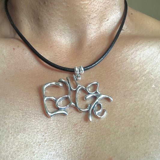 Word Art Jewelry - Educate, Sterling Silver with leather necklace, Stylized Heritage