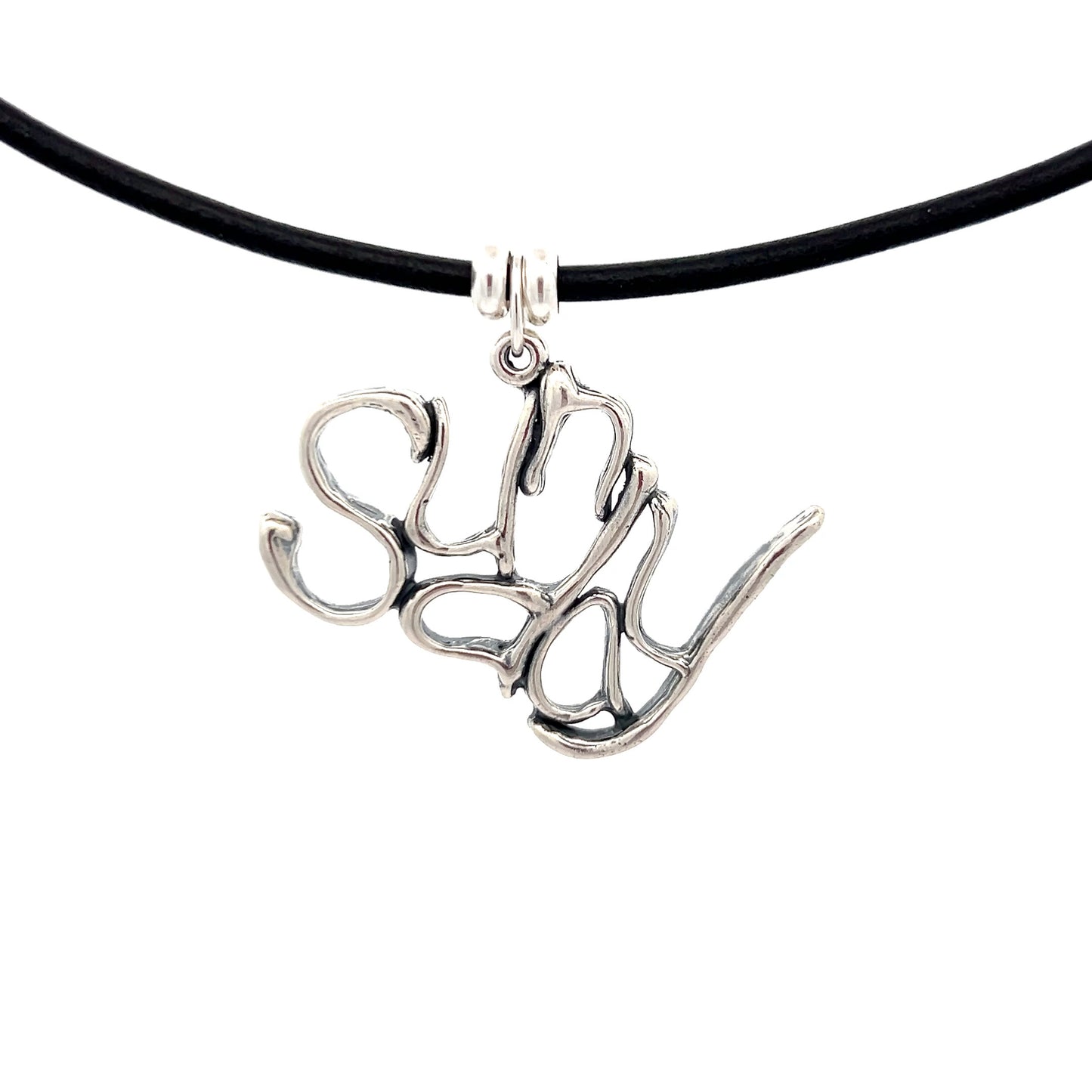 Word Art, Sterling Silver, Leather Necklace