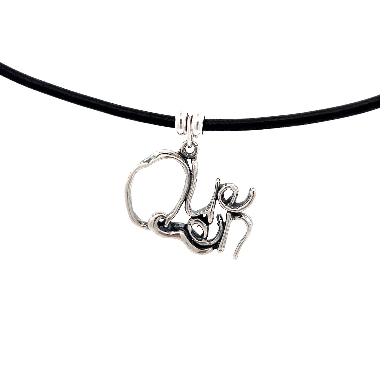 Word Art, Sterling Silver, Leather Necklace