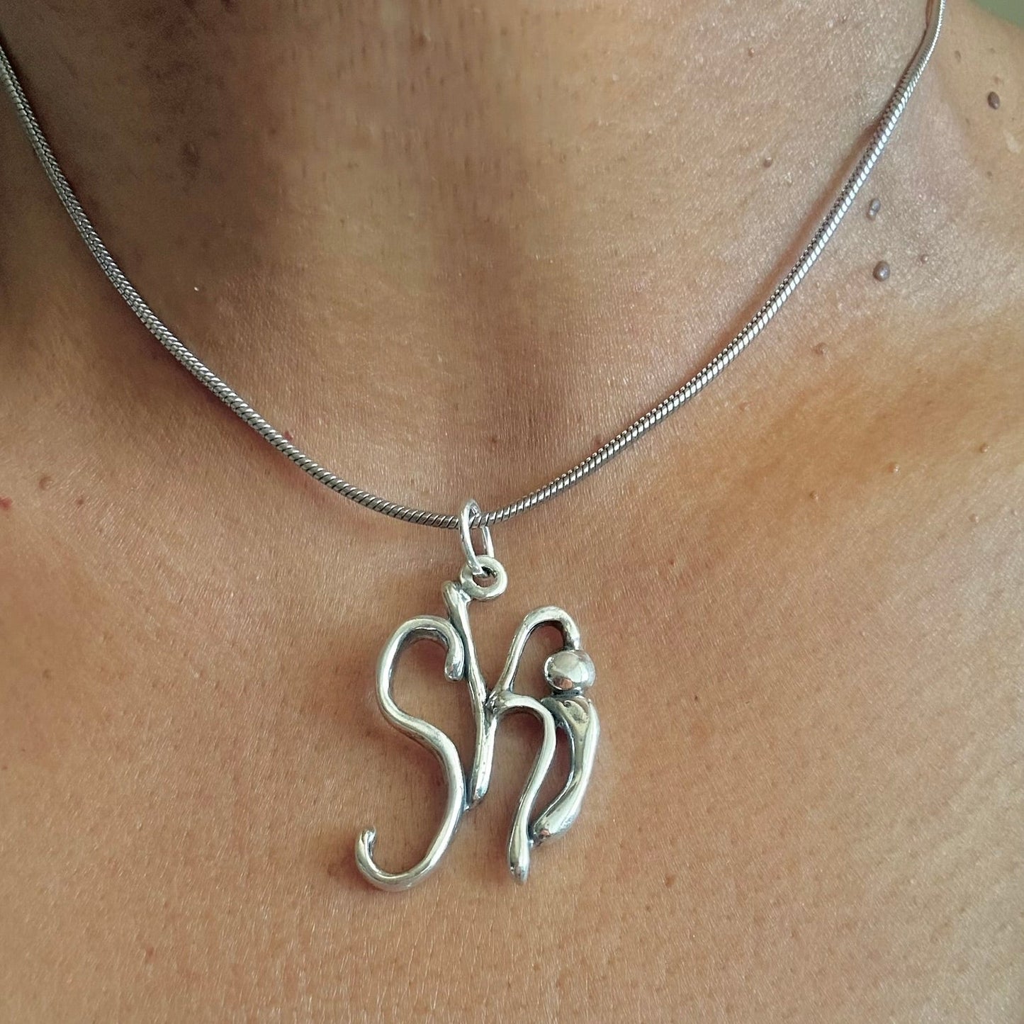 Ski- Sterling Silver with Leather Necklace