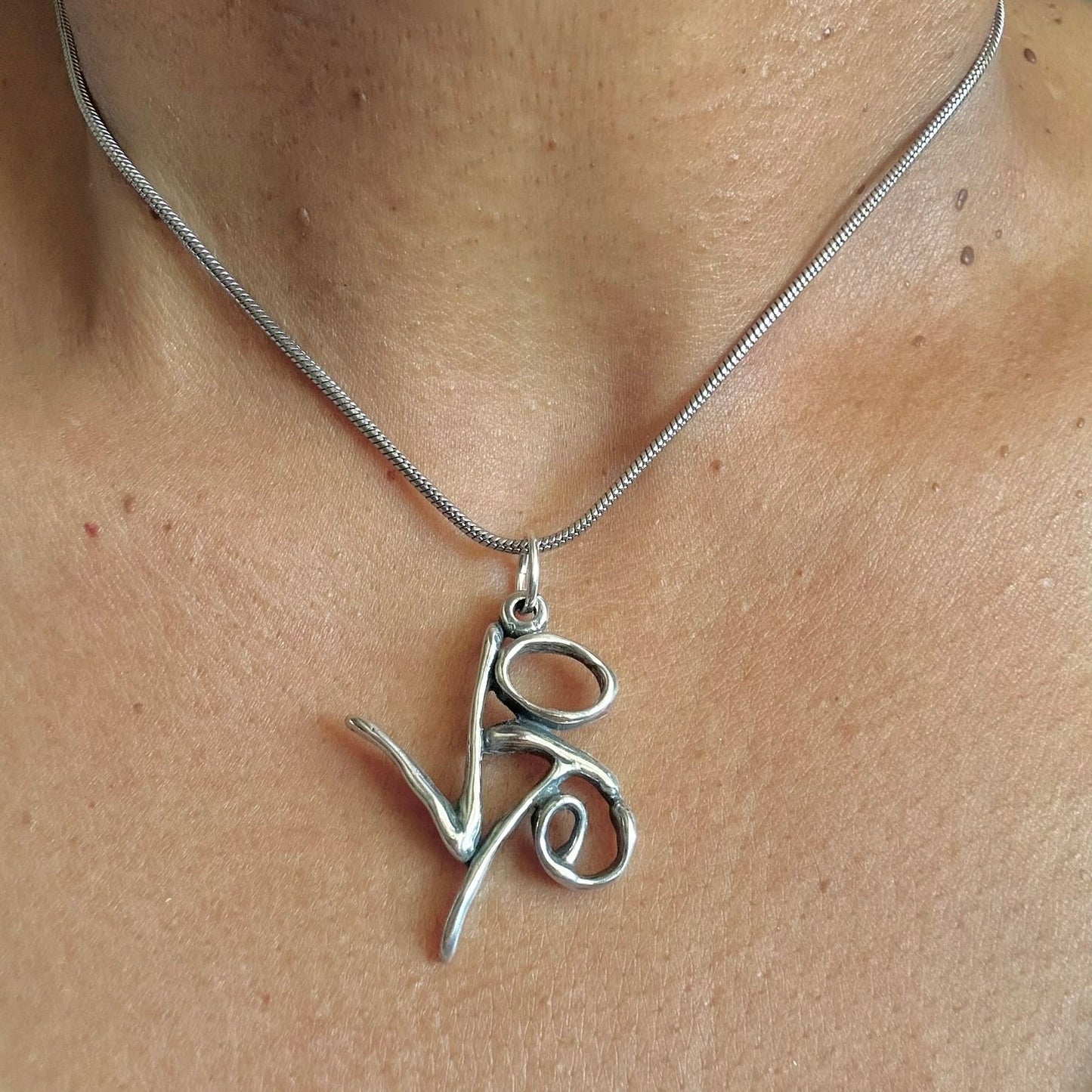 Vote - Sterling Silver with Leather Necklace