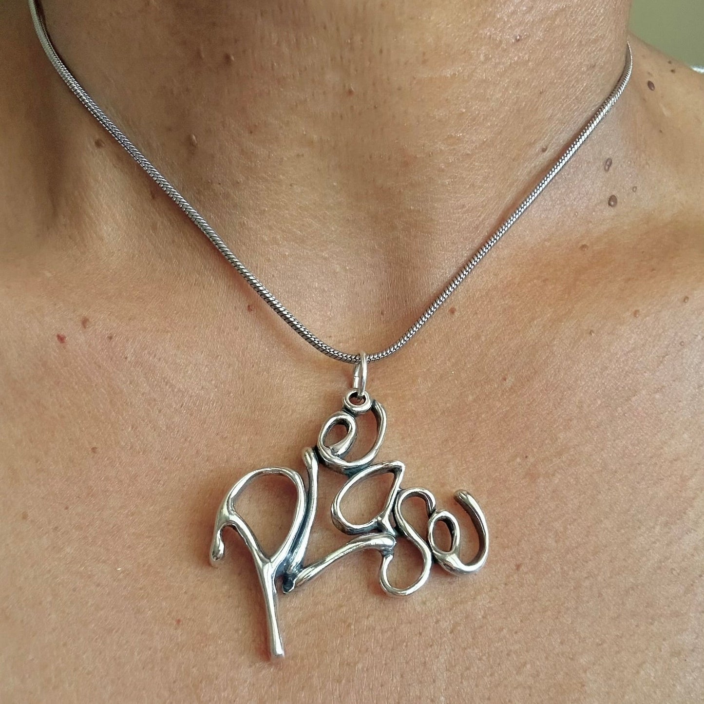 Please - Sterling Silver with Leather Necklace
