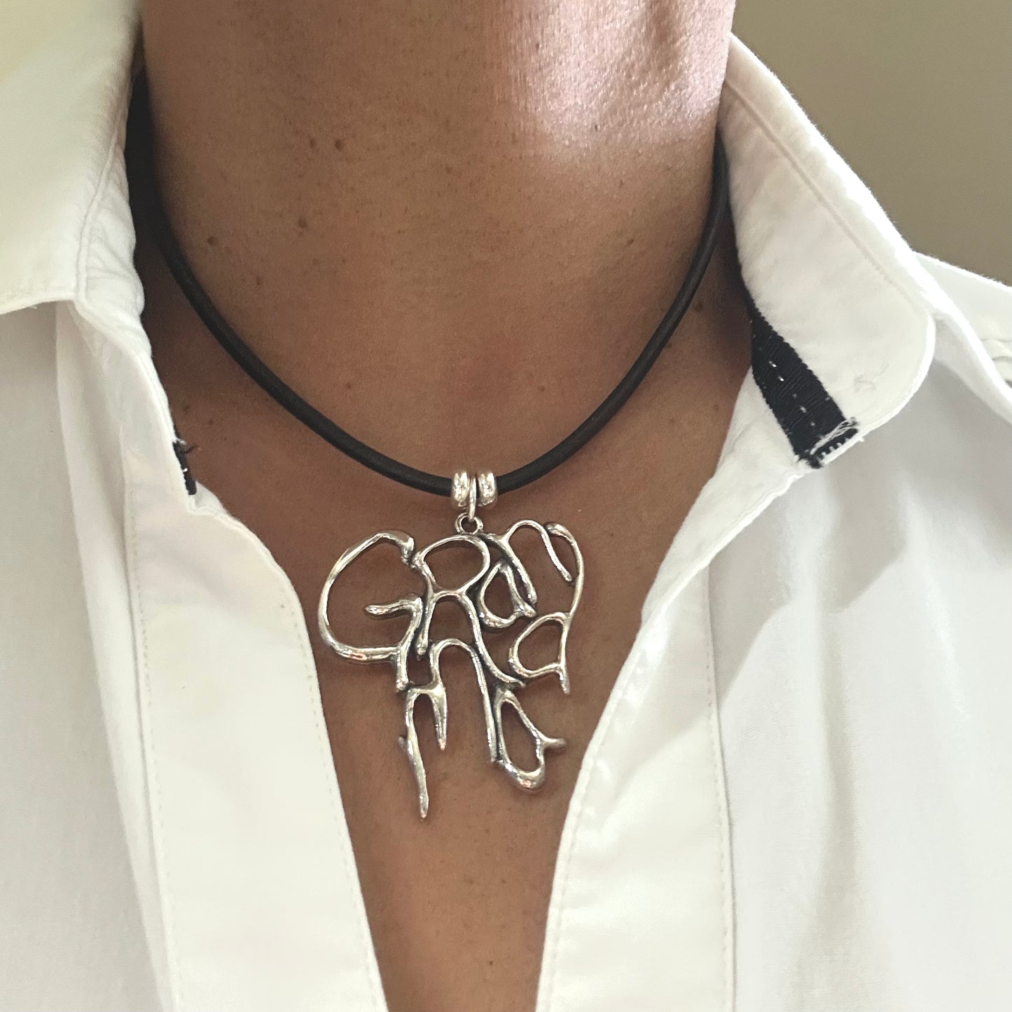 GRANDMA - Sterling Silver with Leather Necklace