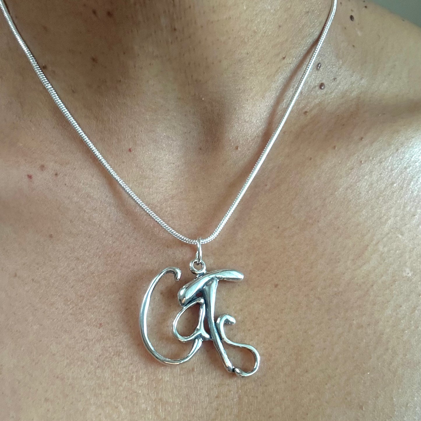 Cats- Sterling Silver with Leather Necklace