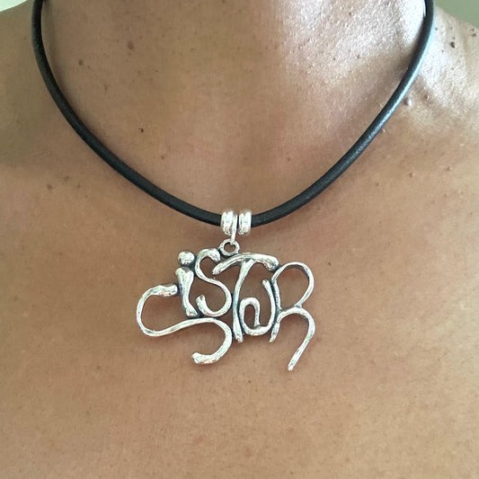 SISTER - Sterling Silver with Leather Necklace