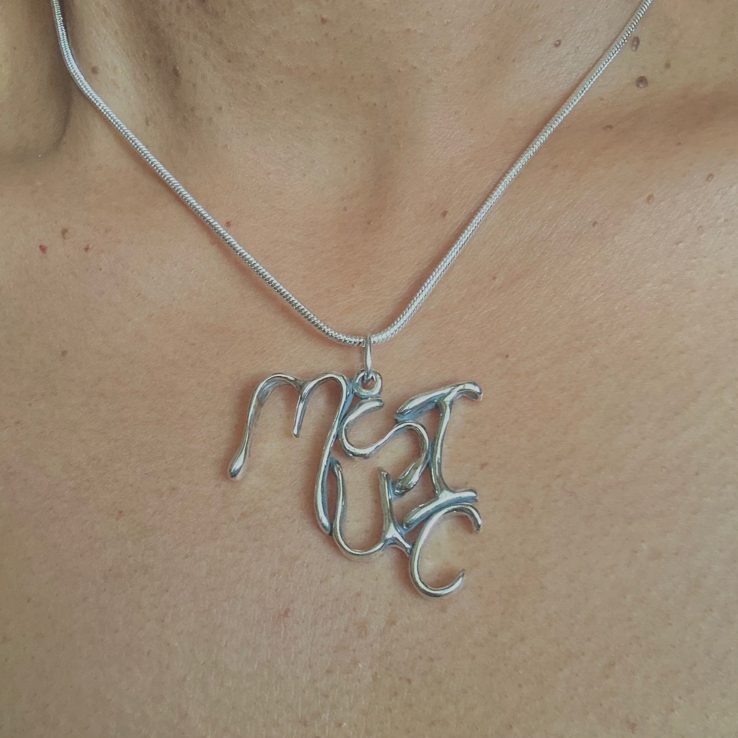 Music- Sterling Silver with Leather Necklace