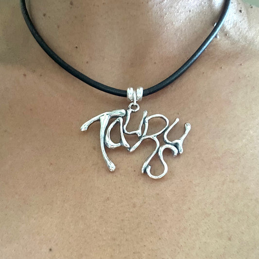 TAURUS- Sterling Silver with Leather Necklace