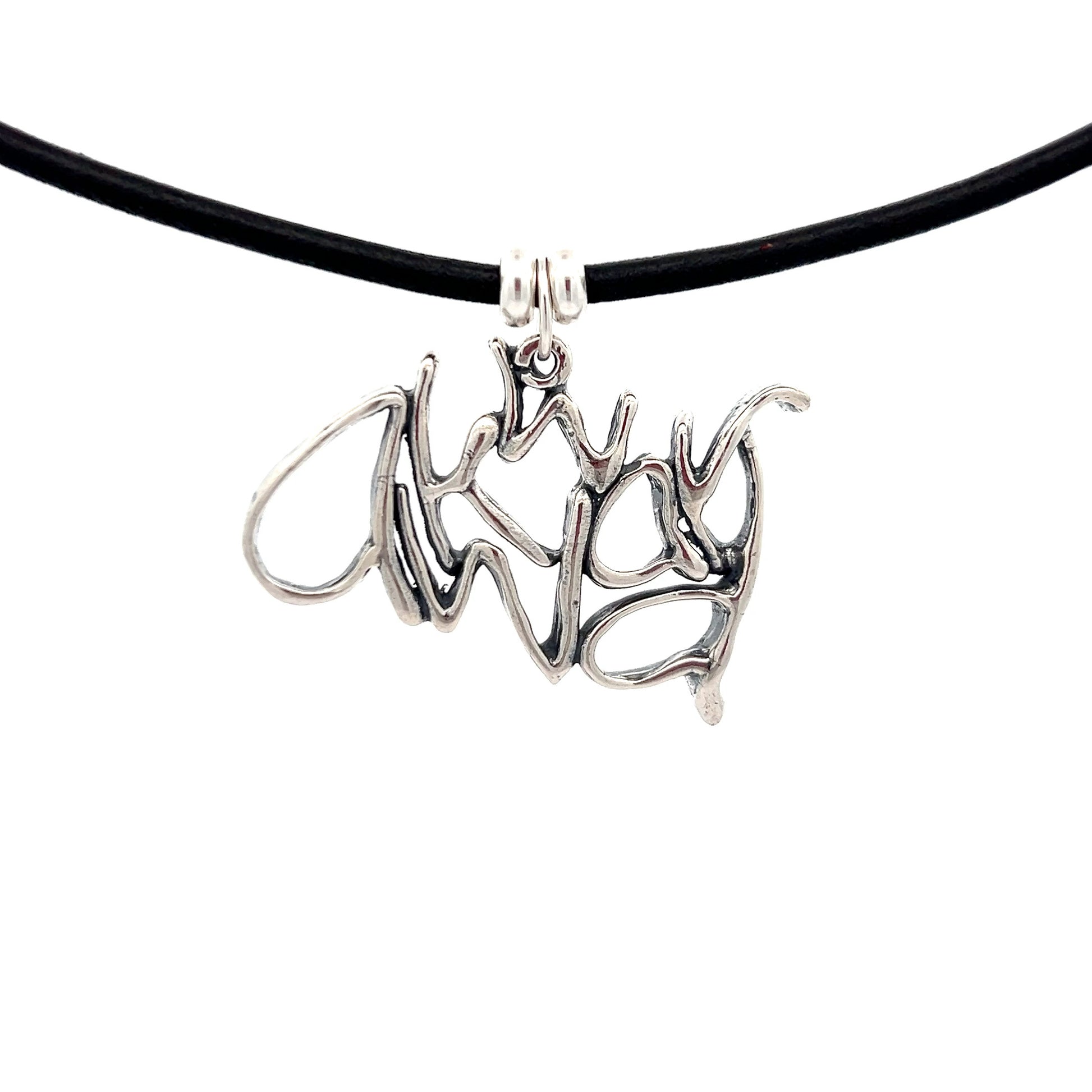 Word Art, Sterling Silver, Leather Necklace