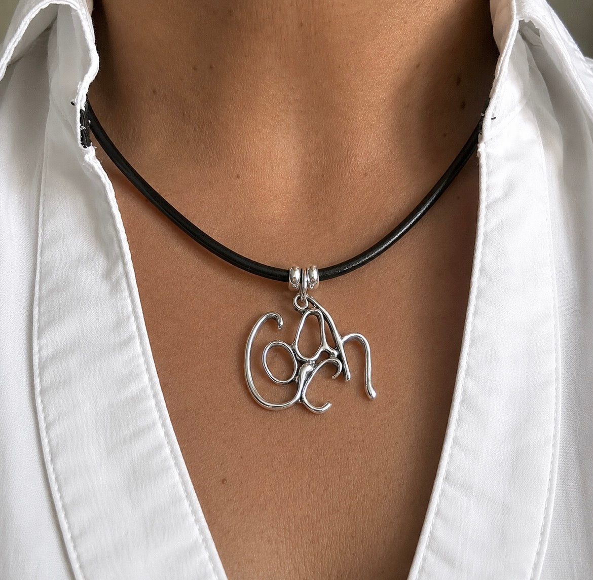 Coach- Sterling Silver with Leather Necklace