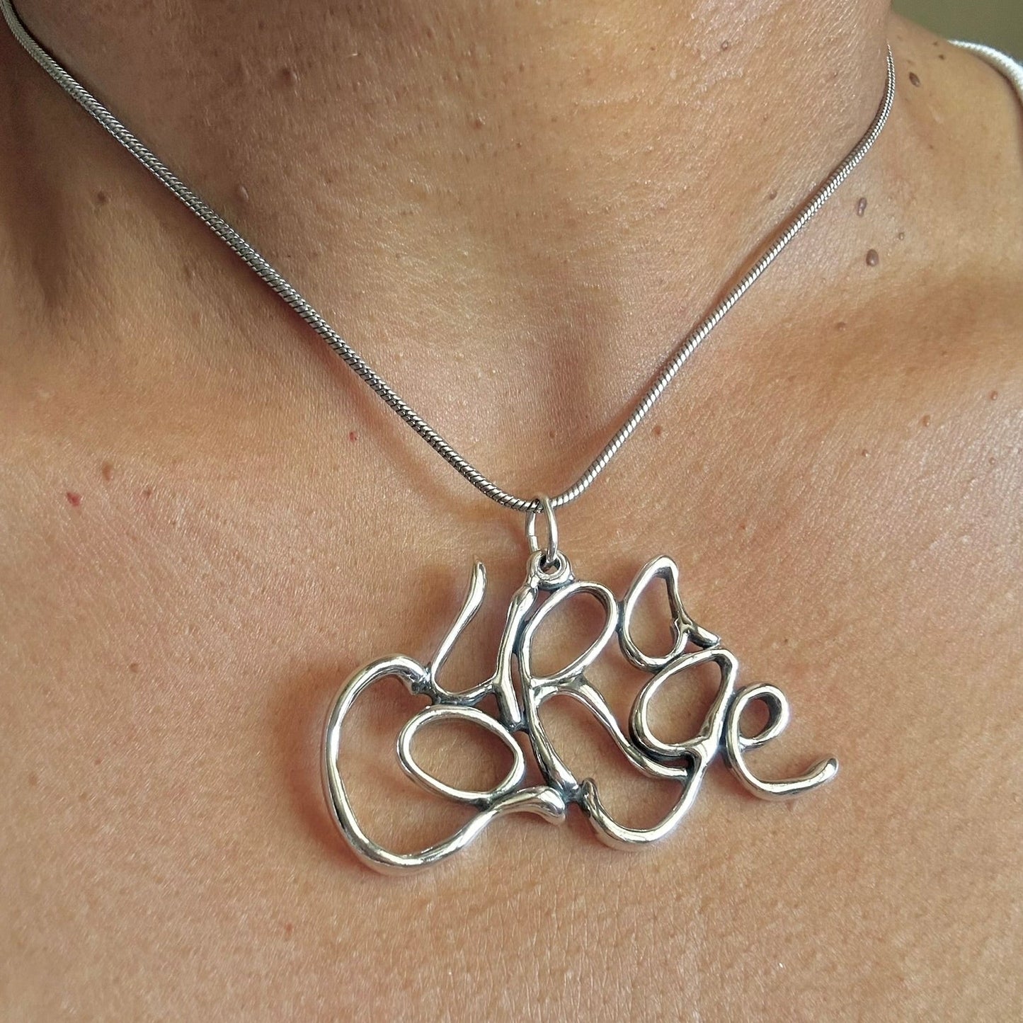 Courage - Sterling Silver with Leather Necklace