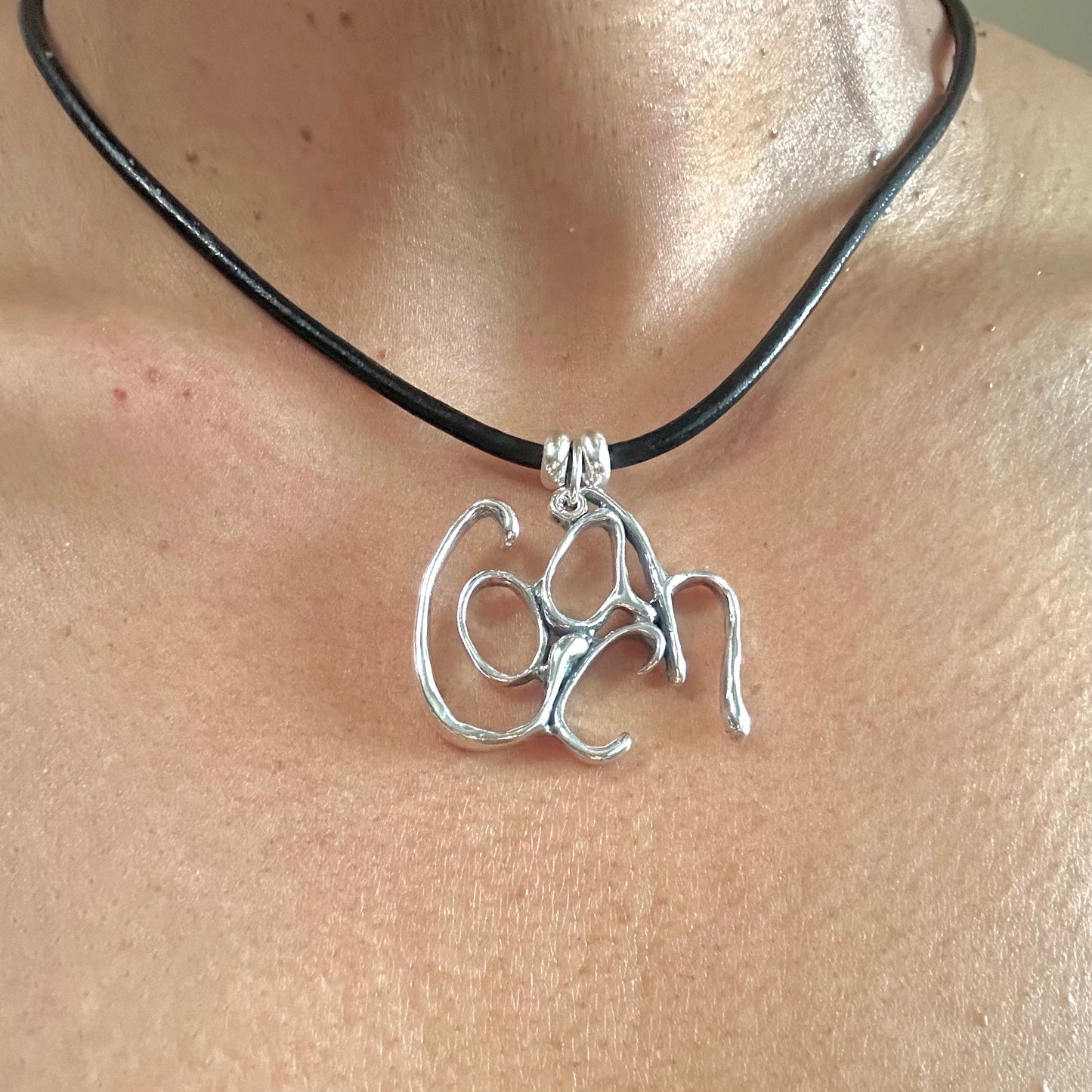 Coach- Sterling Silver with Leather Necklace