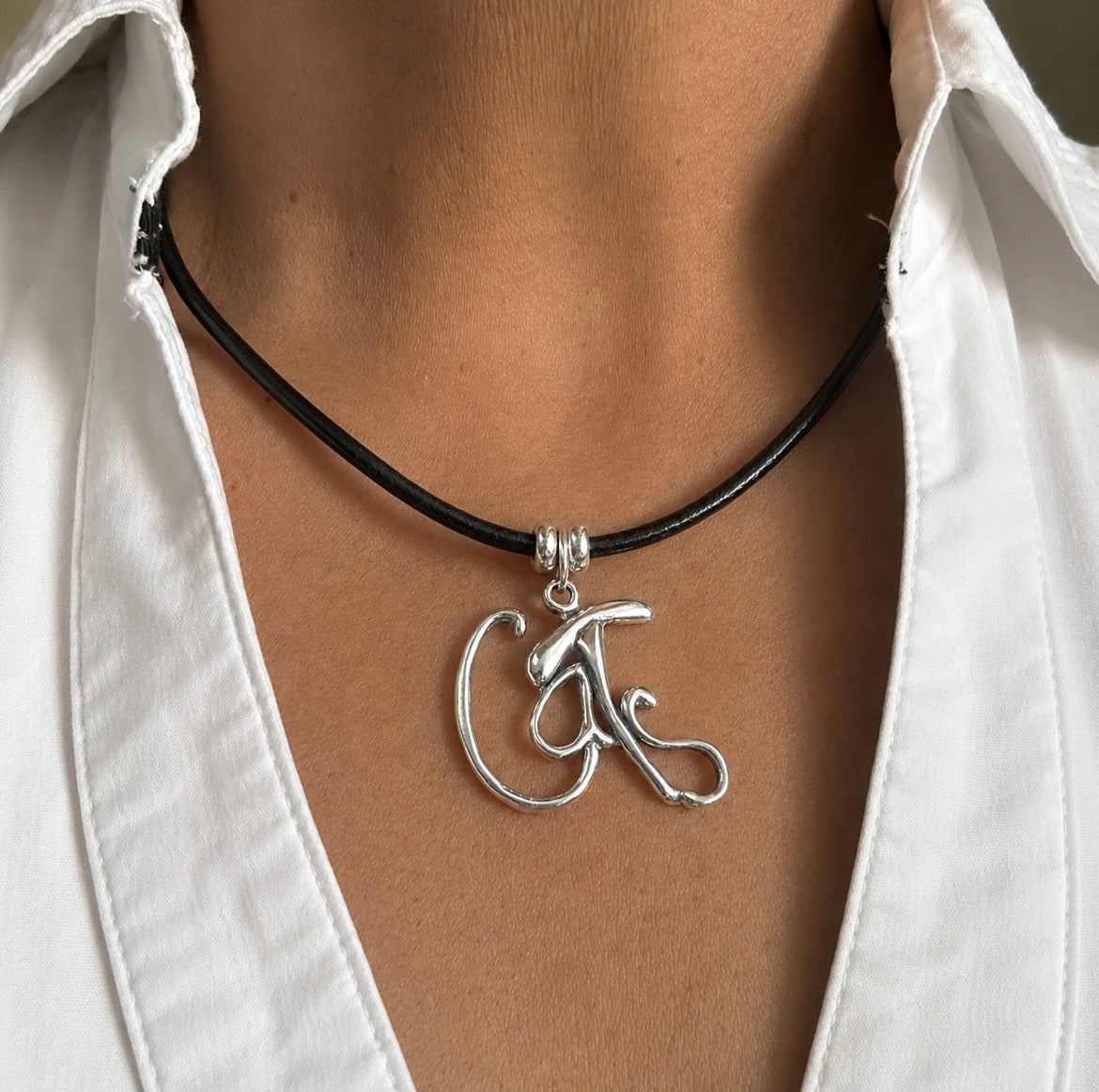 Cats- Sterling Silver with Leather Necklace