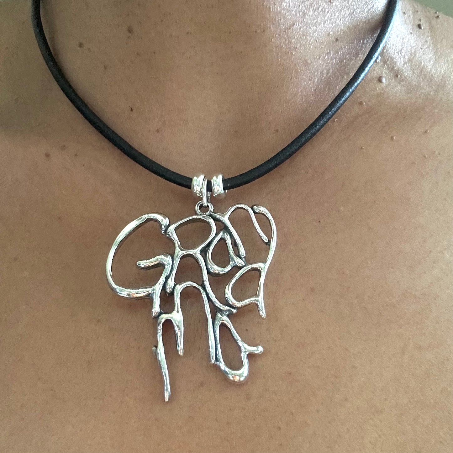 GRANDMA - Sterling Silver with Leather Necklace