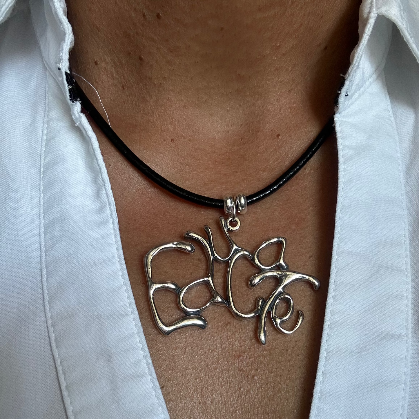Educate- Sterling Silver with Leather Necklace