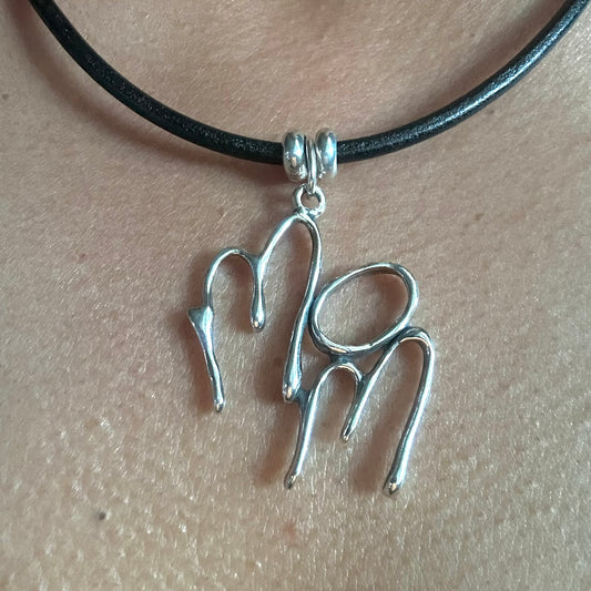 Mom - Sterling Silver with Leather Necklace