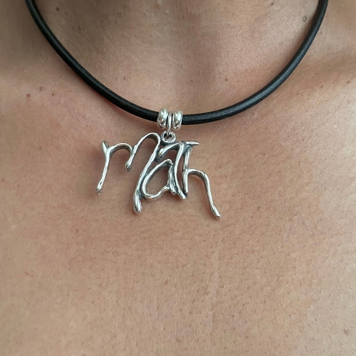 Word Art Jewelry - Math, Sterling Silver and leather necklace, Stylized Heritage