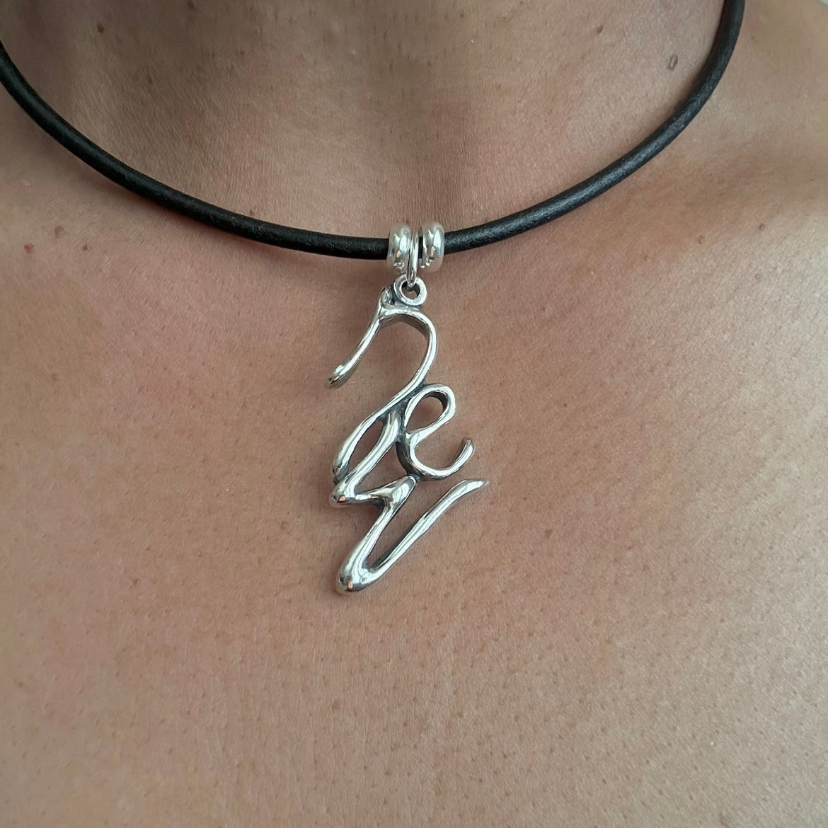 New - Sterling Silver with Leather Necklace