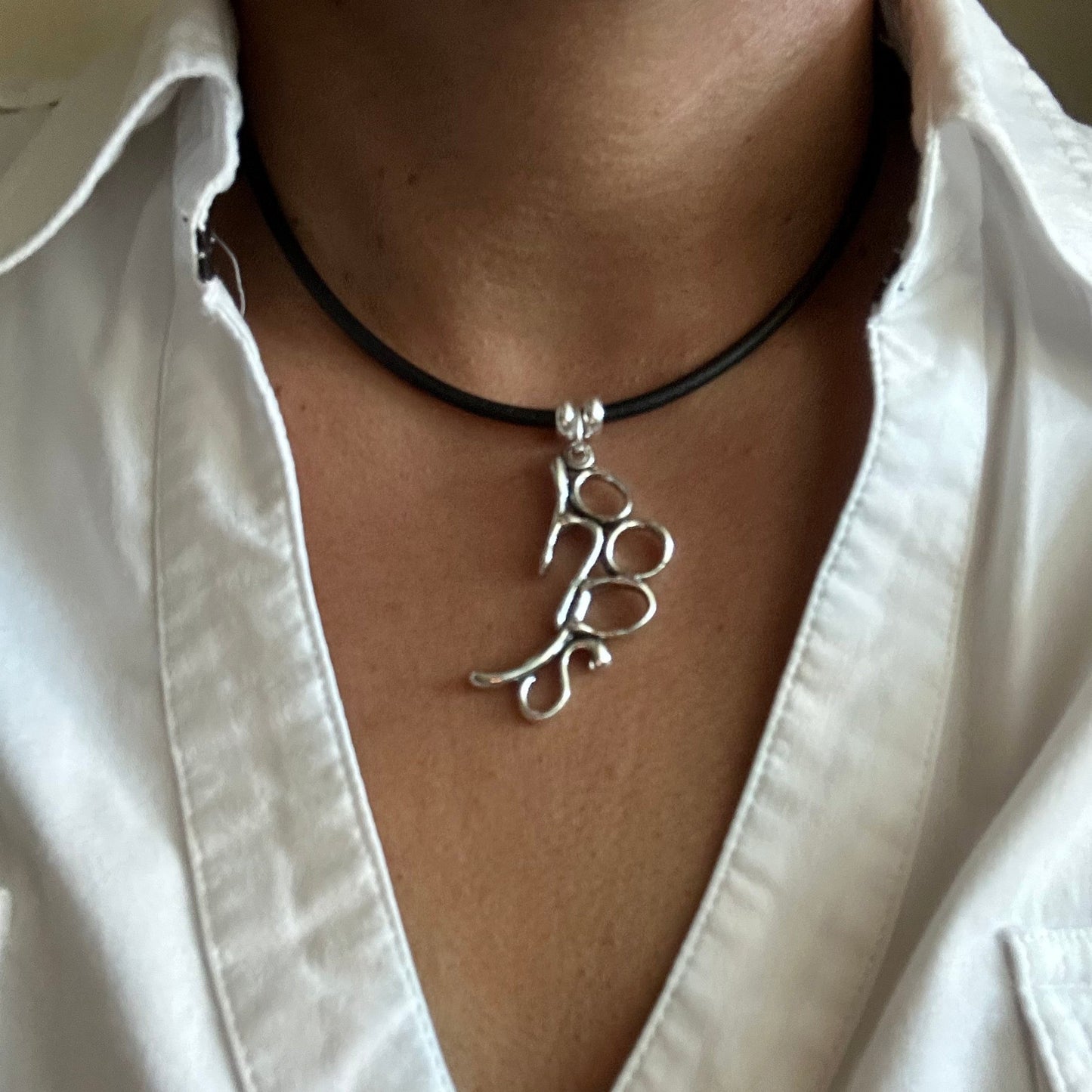 hoops - Sterling Silver with Leather Necklace