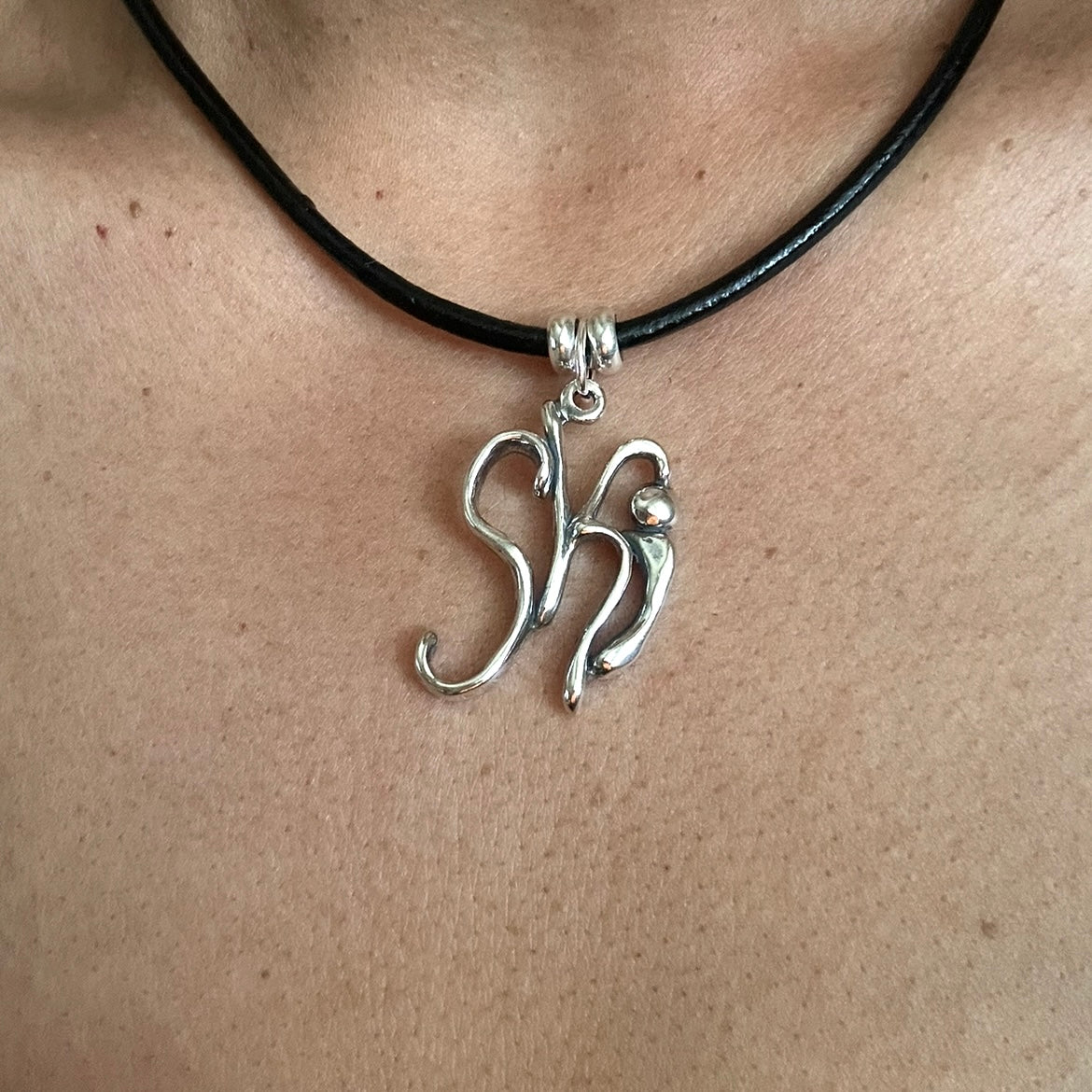 Word Art Jewelry - Ski, Sterling Silver with leather necklace, Stylized Heritage 