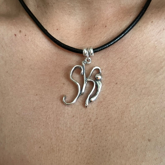 Word Art Jewelry - Ski, Sterling Silver with leather necklace, Stylized Heritage 