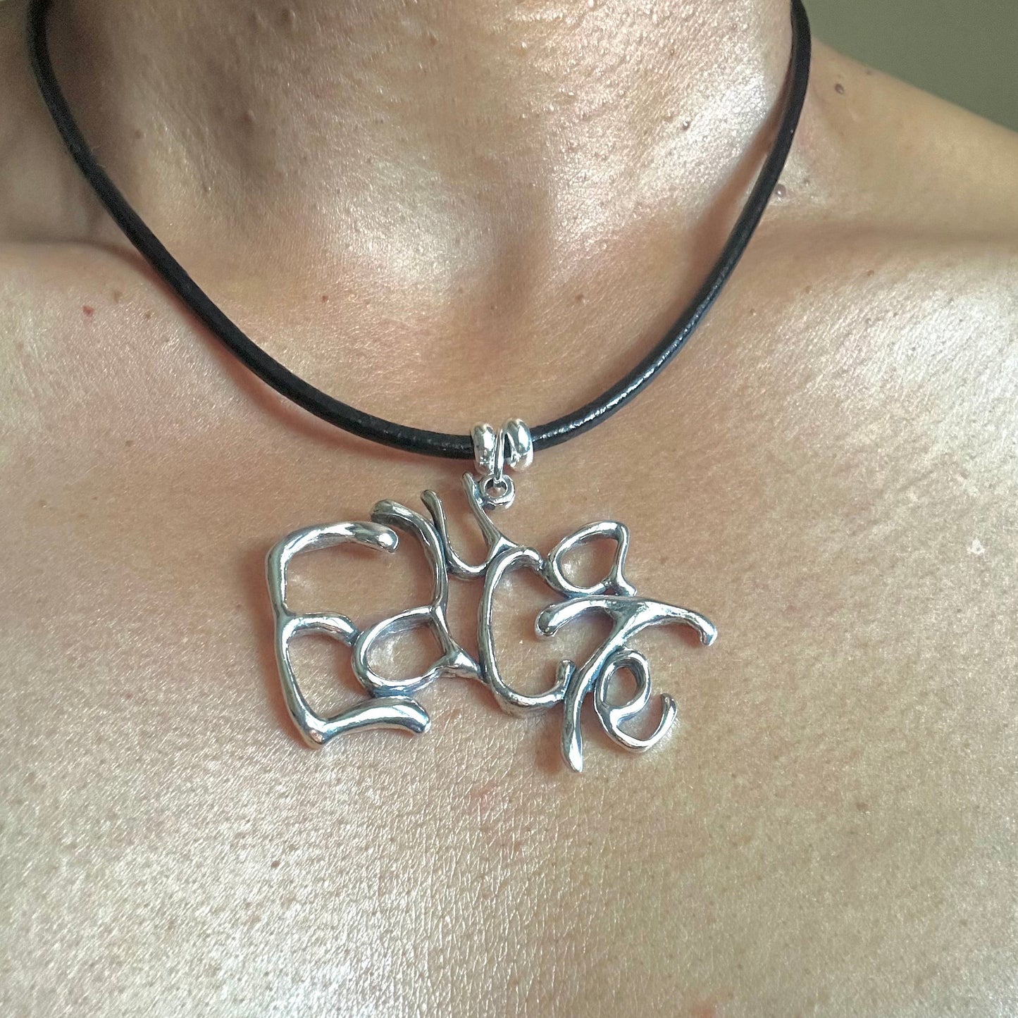 Word Art Jewelry - Educate, Sterling Silver with leather necklace, Stylized Heritage 