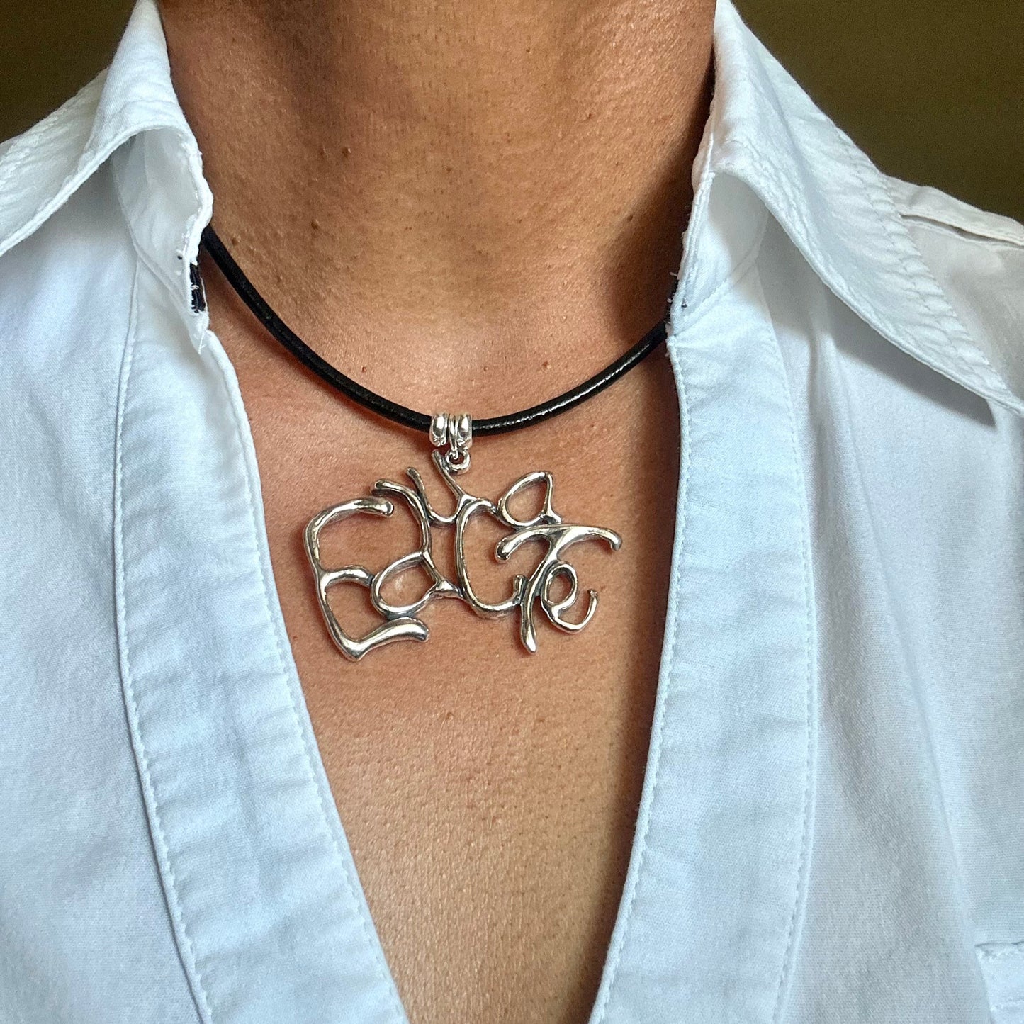Educate- Sterling Silver with Leather Necklace