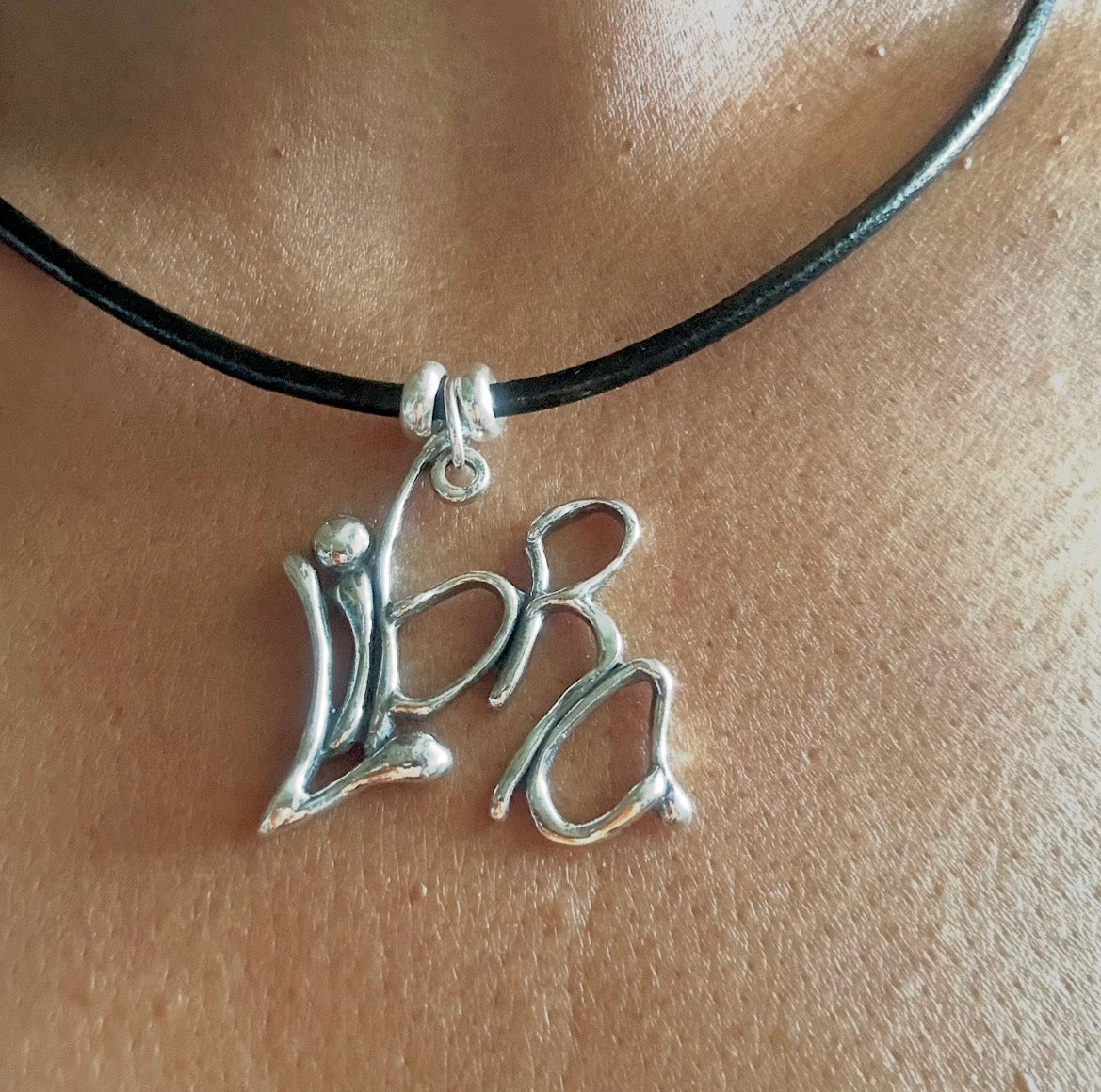 Libra - Sterling Silver with Leather Necklace