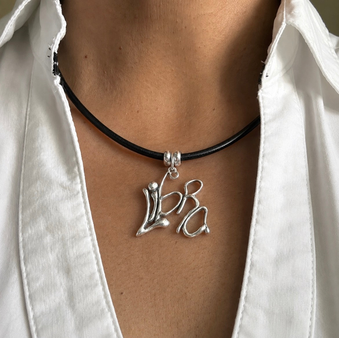 Libra - Sterling Silver with Leather Necklace