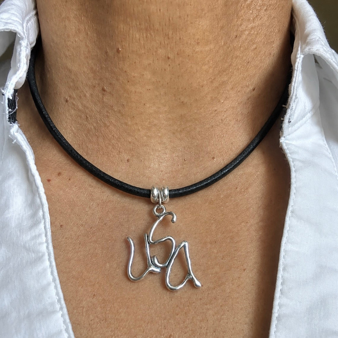 USA - Sterling Silver with Leather Necklace