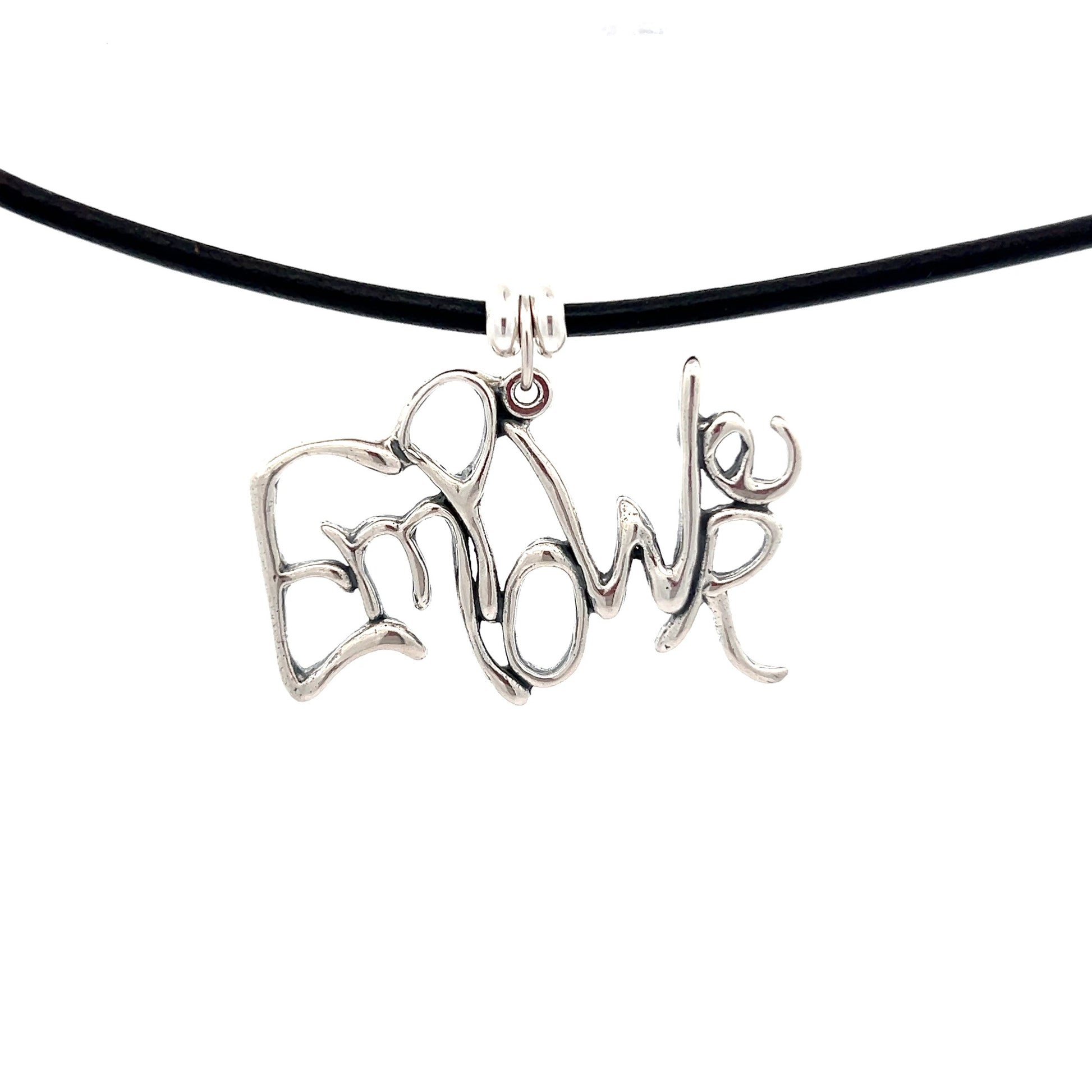 Word Art, Sterling Silver, Leather Necklace