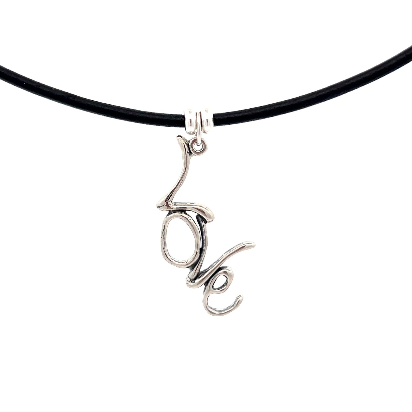 Word Art, Sterling Silver, Leather Necklace