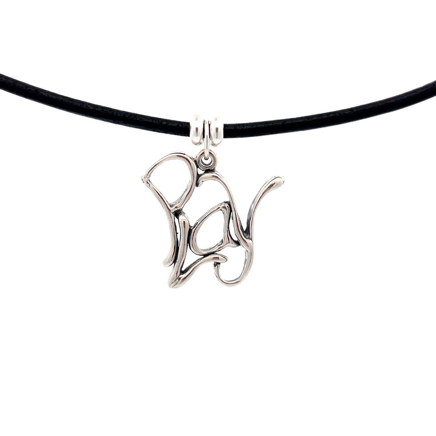 Word Art, Sterling Silver, Leather Necklace